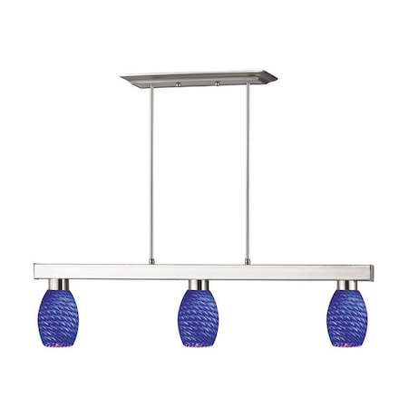 Z-Lite Players 3 Light Billiard Light, Brushed Nickel & Blue 152BN-131BLUE